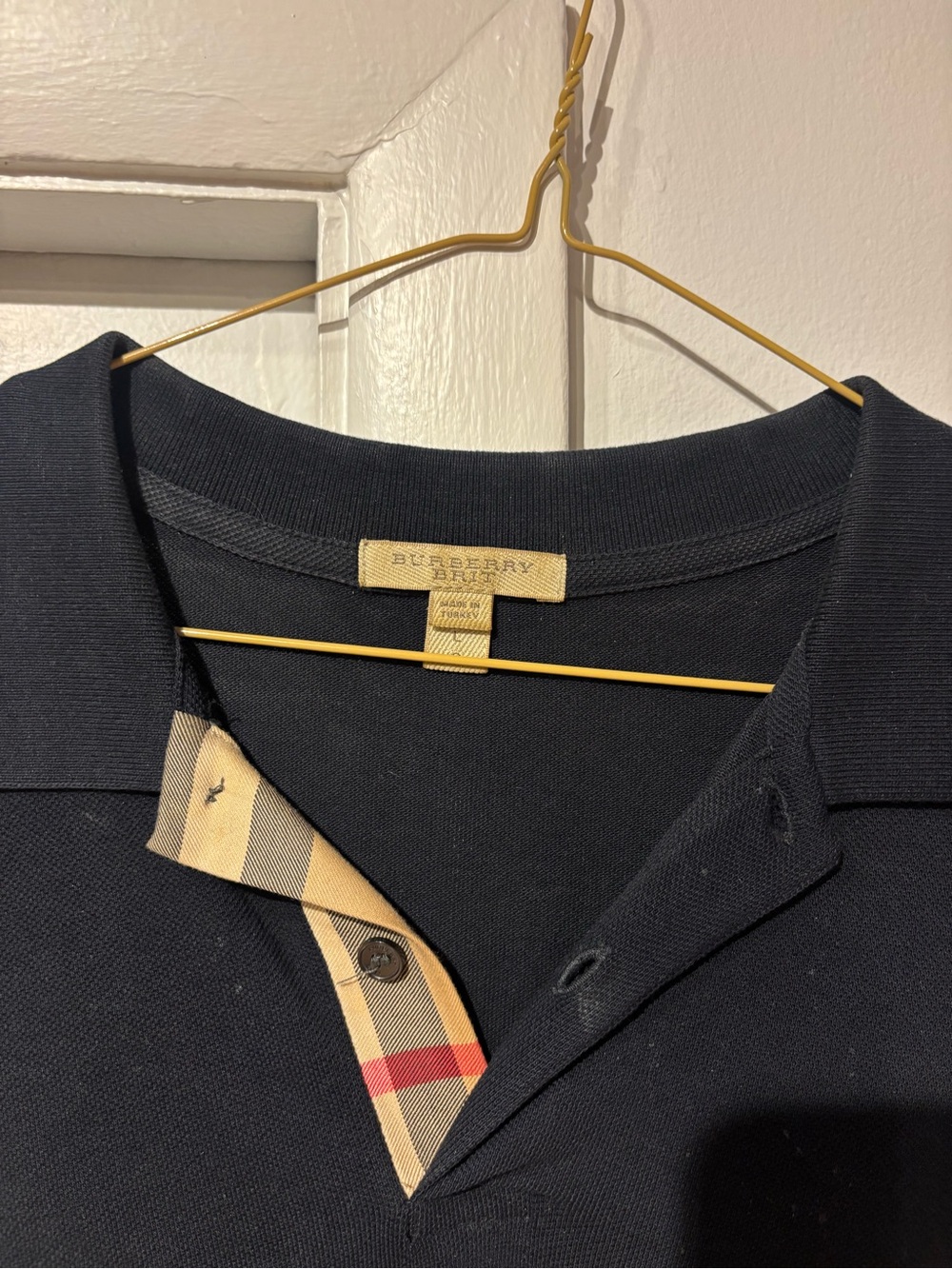 Burberry Black Polo with Iconic Check Placket